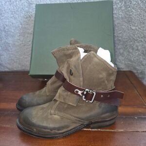 Spring Step Ankle Boots Olive Green Soft Suede Leather Buckle Womens 36 NWT